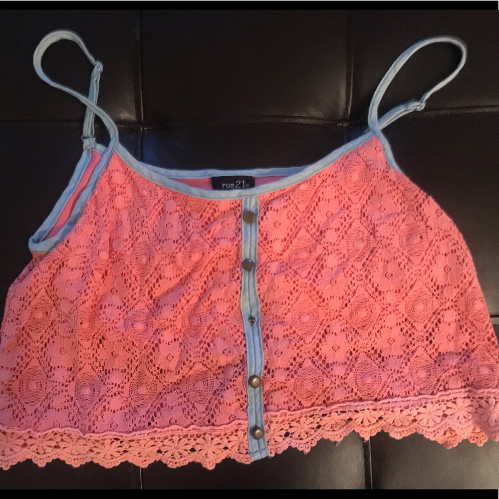 Rue21 Pink Lace Button Crop Top